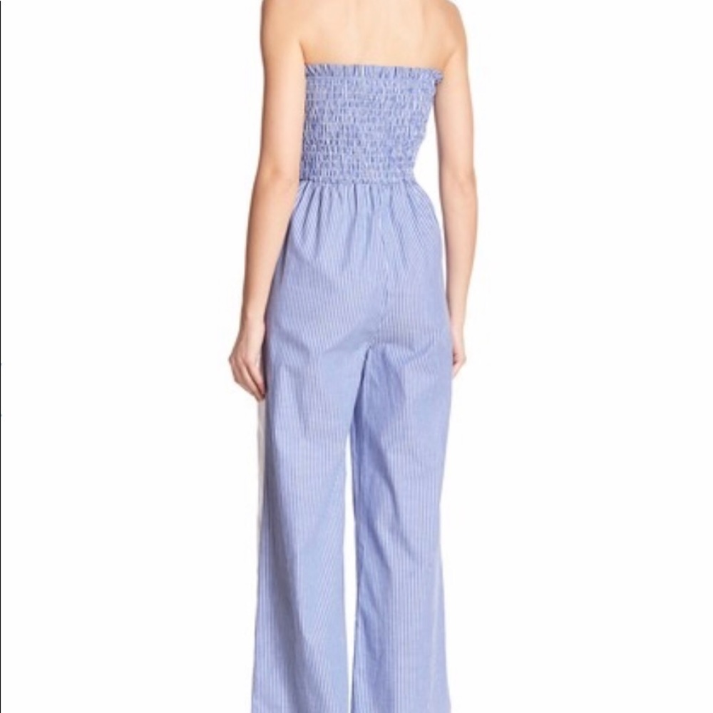 Know One Cares Smocked Stripe Blue/White Jumpsuit - Picture 2 of 7
